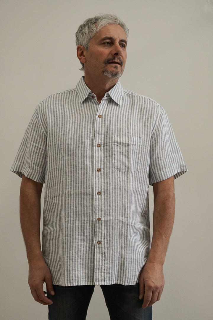 Mark Short Sleeve Top Powder Blue Stripes