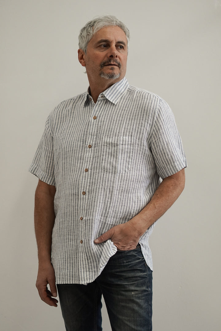 Mark Short Sleeve Top Powder Blue Stripes