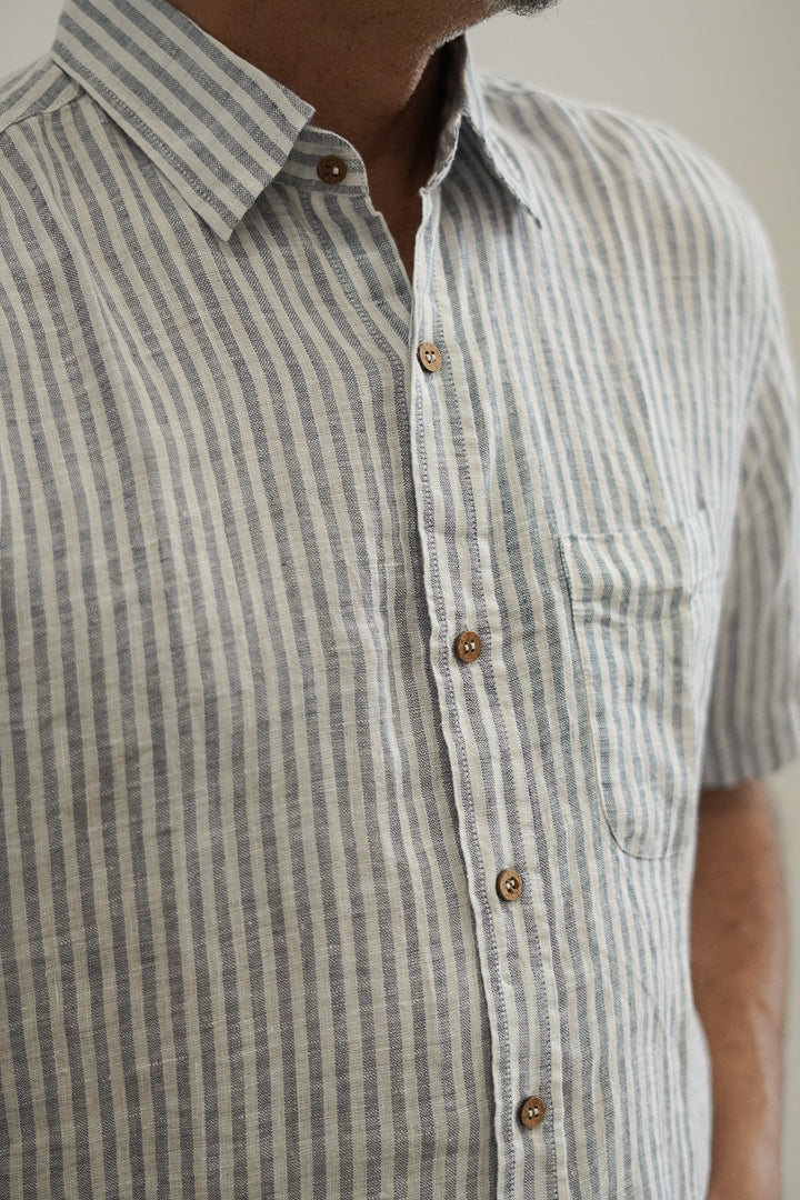 Mark Short Sleeve Top Powder Blue Stripes
