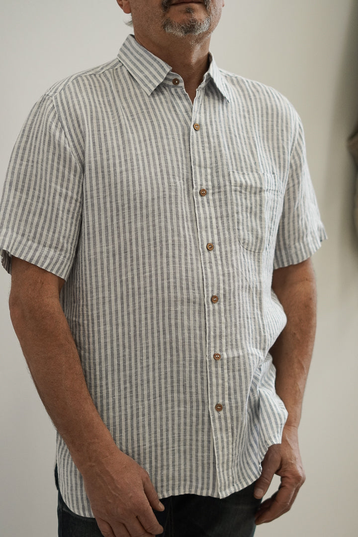 Mark Short Sleeve Top Powder Blue Stripes