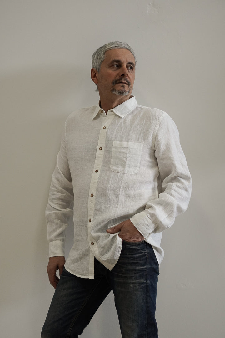 Mark Long Sleeve Linen Shirt White