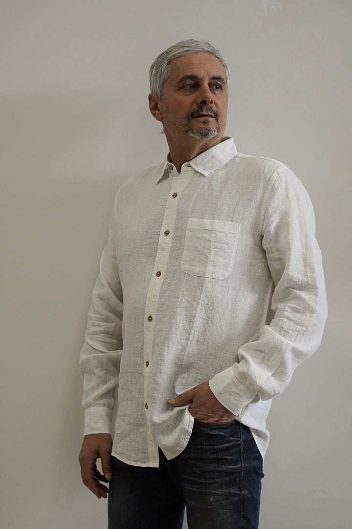 Mark Long Sleeve Linen Shirt White
