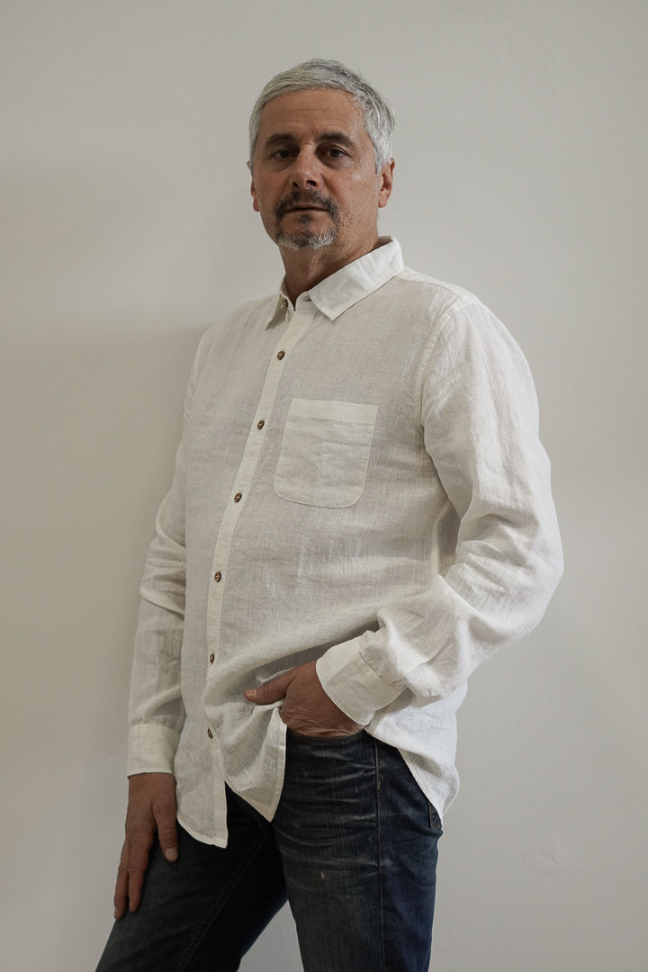Mark Long Sleeve Linen Shirt White