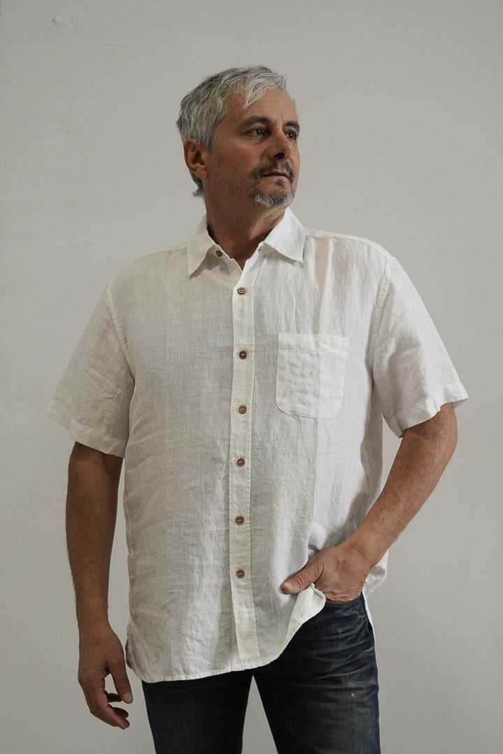 Mark Short Sleeve Linen Shirt White