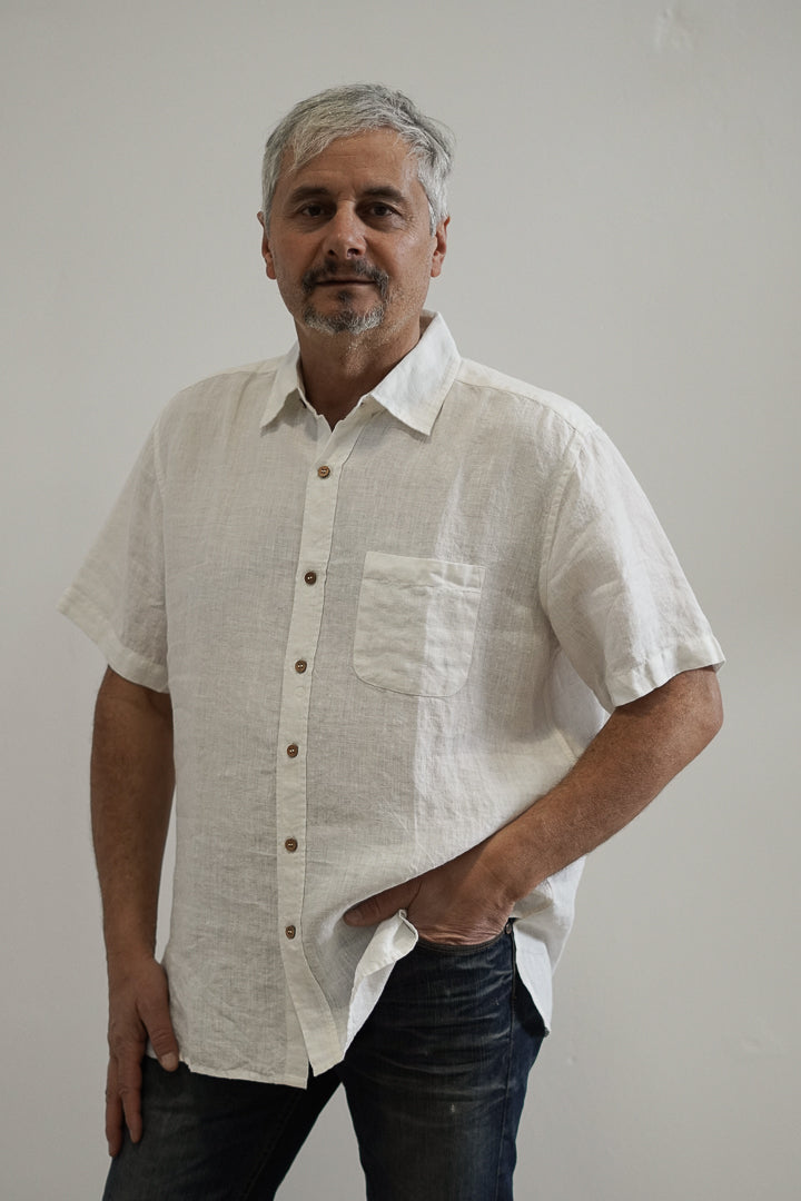 Mark Short Sleeve Linen Shirt White