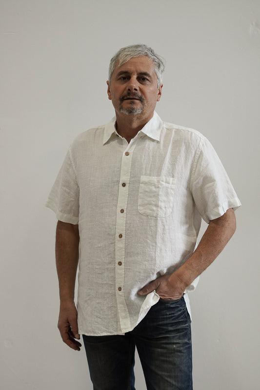 Mark Short Sleeve Linen Shirt White