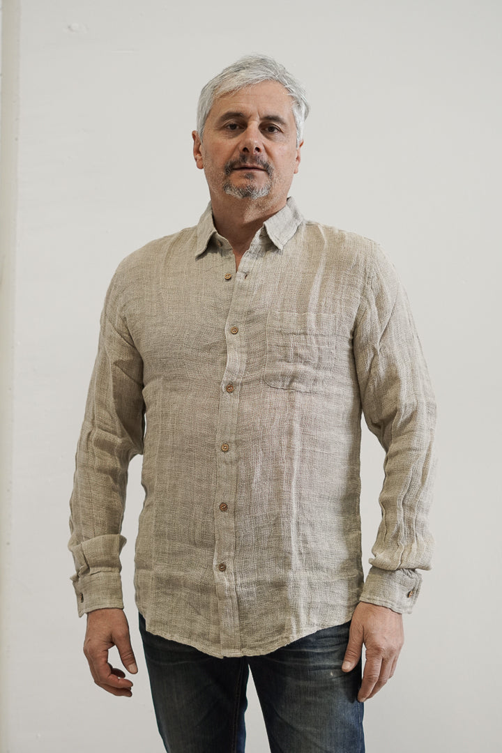 Mark Long Sleeve Shirt Natural Mesh Linen