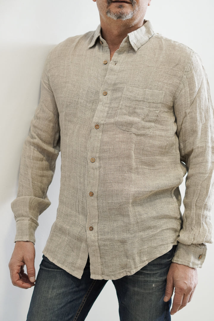 Mark Long Sleeve Shirt Natural Mesh Linen