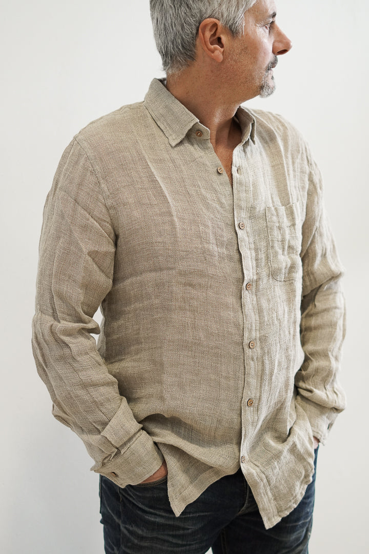 Mark Long Sleeve Shirt Natural Mesh Linen