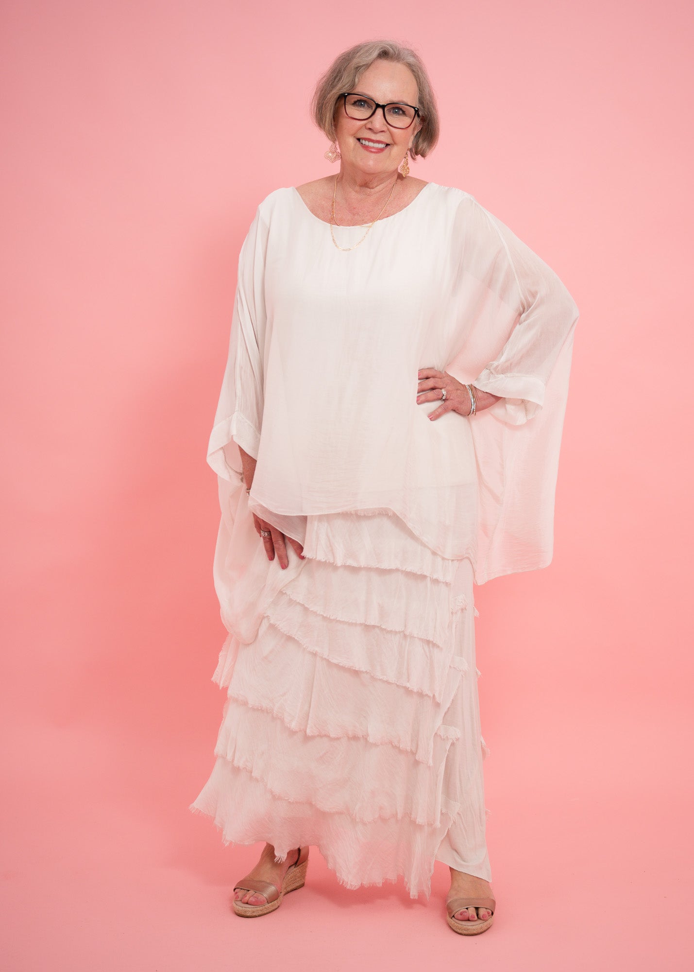 Catherine Frayed Silk Skirt | Beige