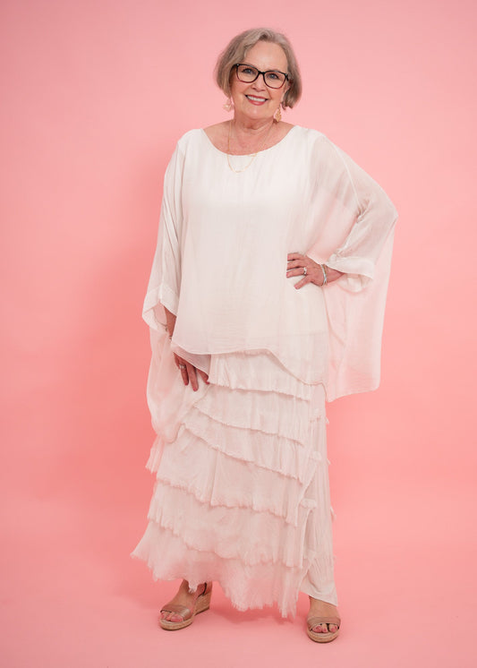 Catherine Frayed Silk Skirt | Beige