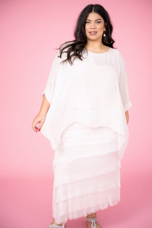 Catherine Frayed Silk Skirt | Pink