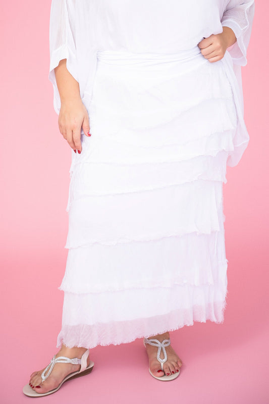 Catherine Frayed Silk Skirt | White