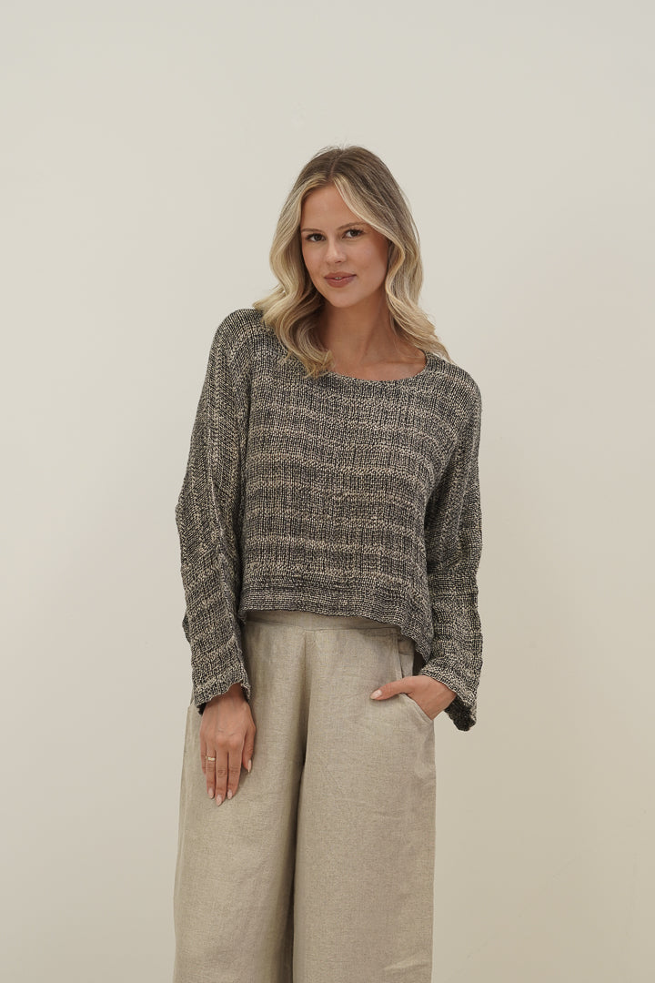 Elena Crop Top Natural & Black Woven Spaced