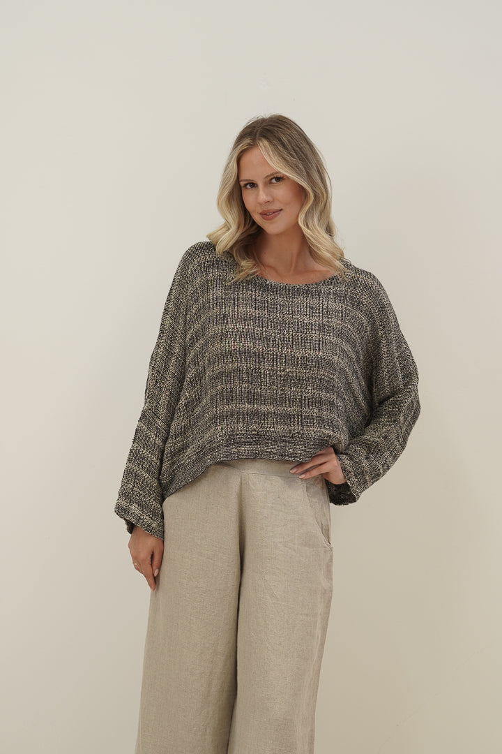 Elena Crop Top Natural & Black Woven Spaced