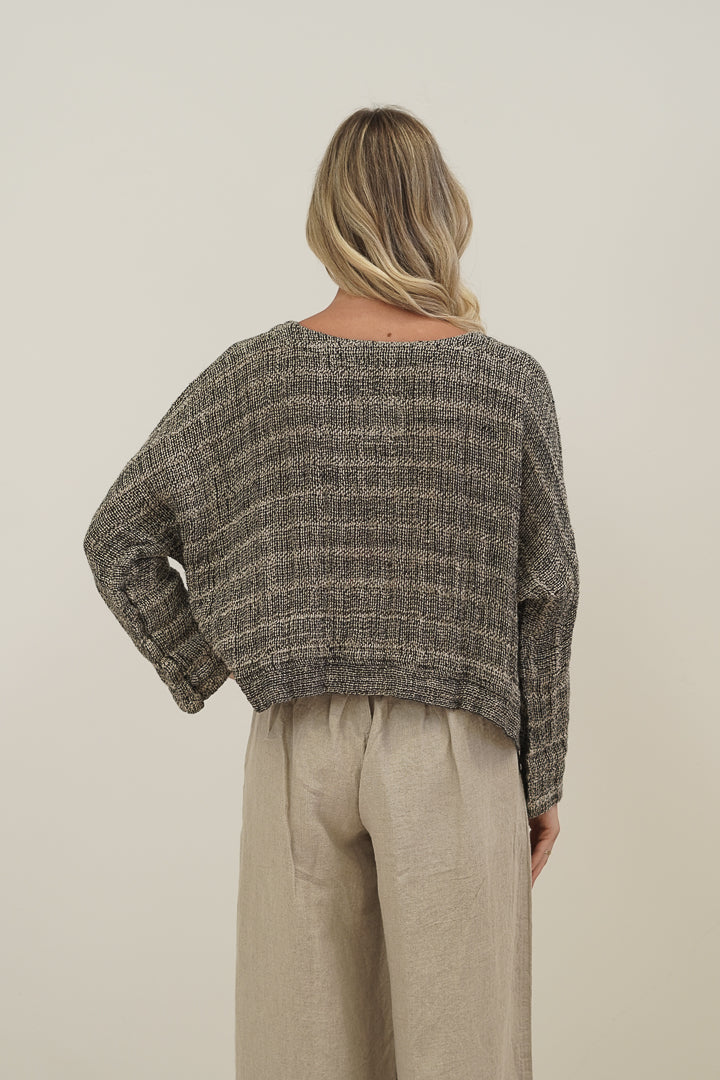 Elena Crop Top Natural & Black Woven Spaced