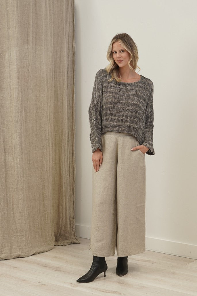 Elena Crop Top Natural & Black Woven Spaced