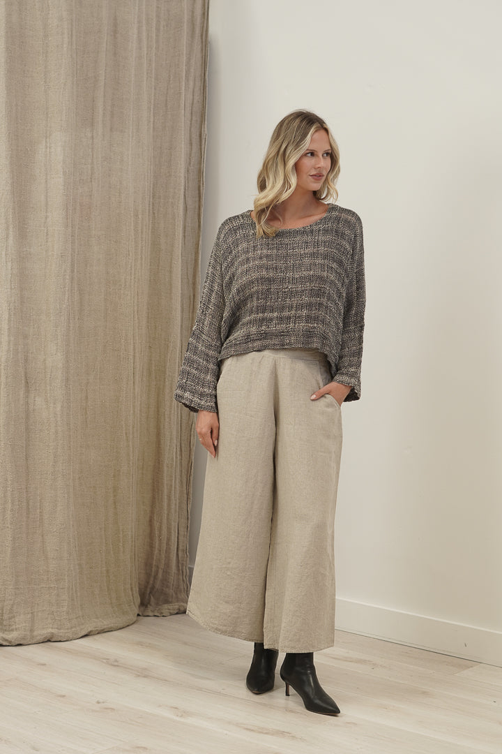 Elena Crop Top Natural & Black Woven Spaced