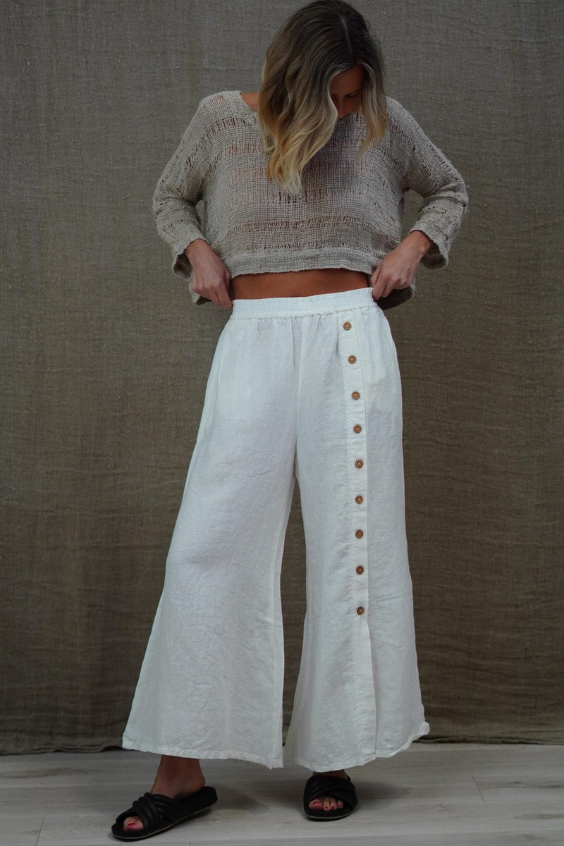Bruna Button Wide Legged Pants White