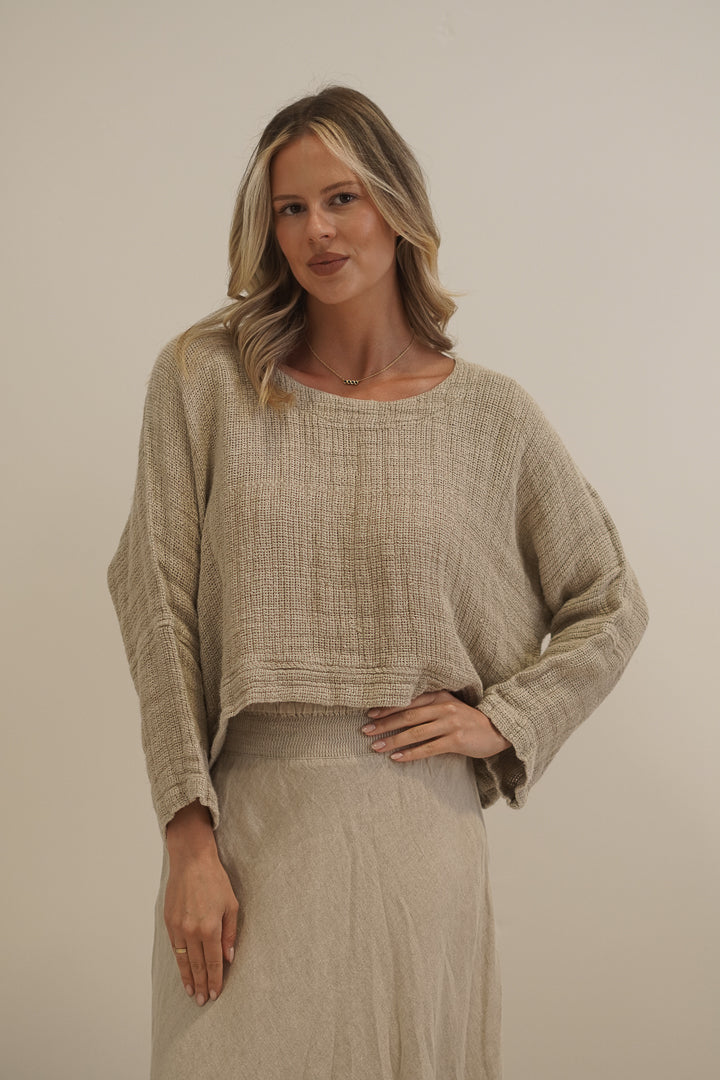 Elena Crop Top Textured Mesh Natural