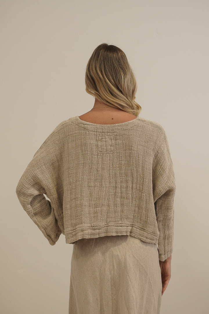 Elena Crop Top Textured Mesh Natural