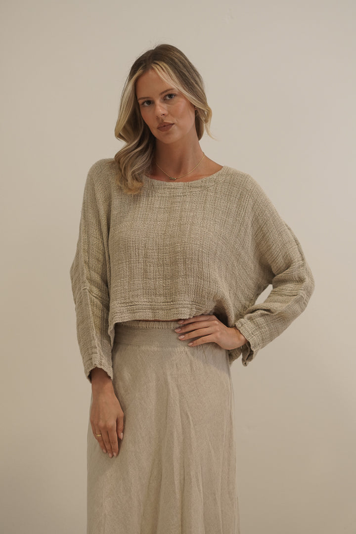 Elena Crop Top Textured Mesh Natural