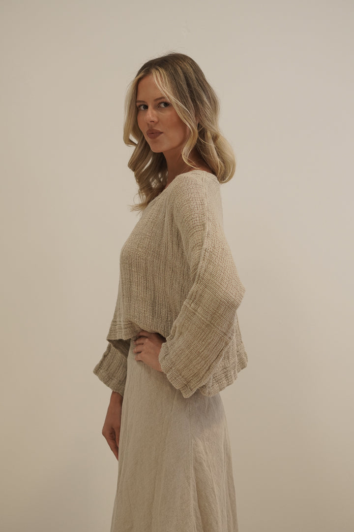 Elena Crop Top Textured Mesh Natural