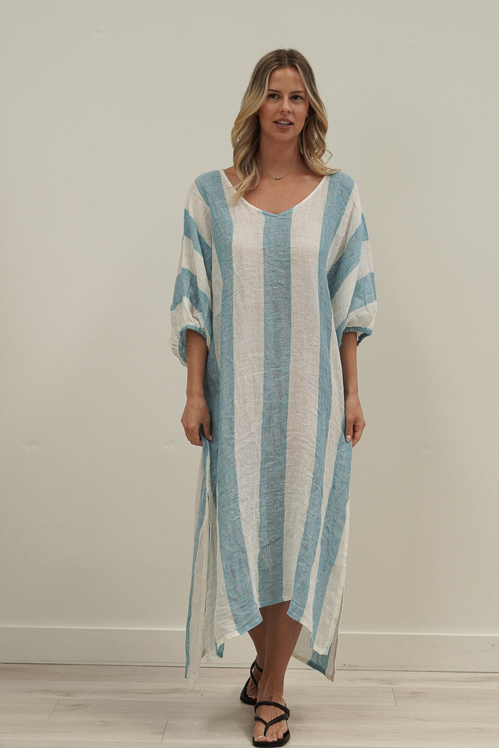 Rosa Elasticated Sleeves Kaftan Coastal Sky Stripes