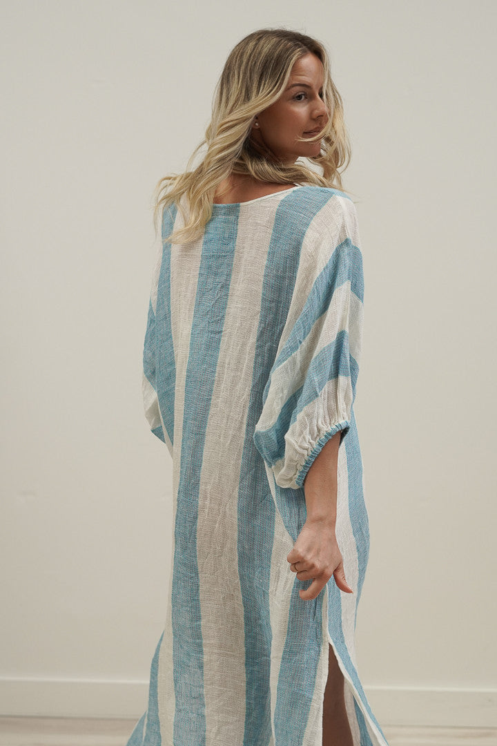 Rosa Elasticated Sleeves Kaftan Coastal Sky Stripes