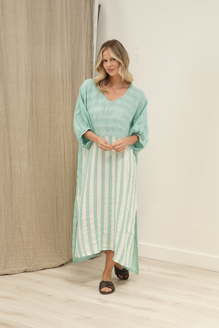 Rosa Elasticated Sleeves Kaftan Cascade Green Combo