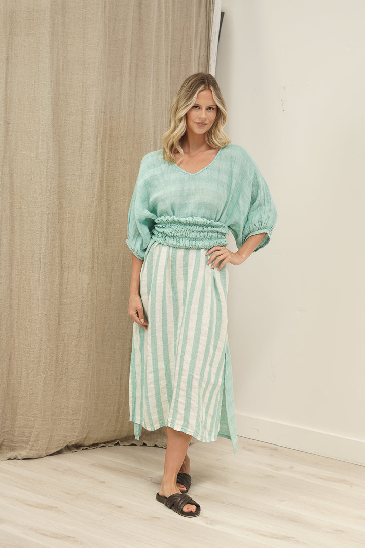 Rosa Elasticated Sleeves Kaftan Cascade Green Combo