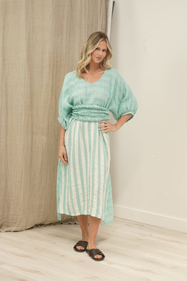 Rosa Elasticated Sleeves Kaftan Cascade Green Combo