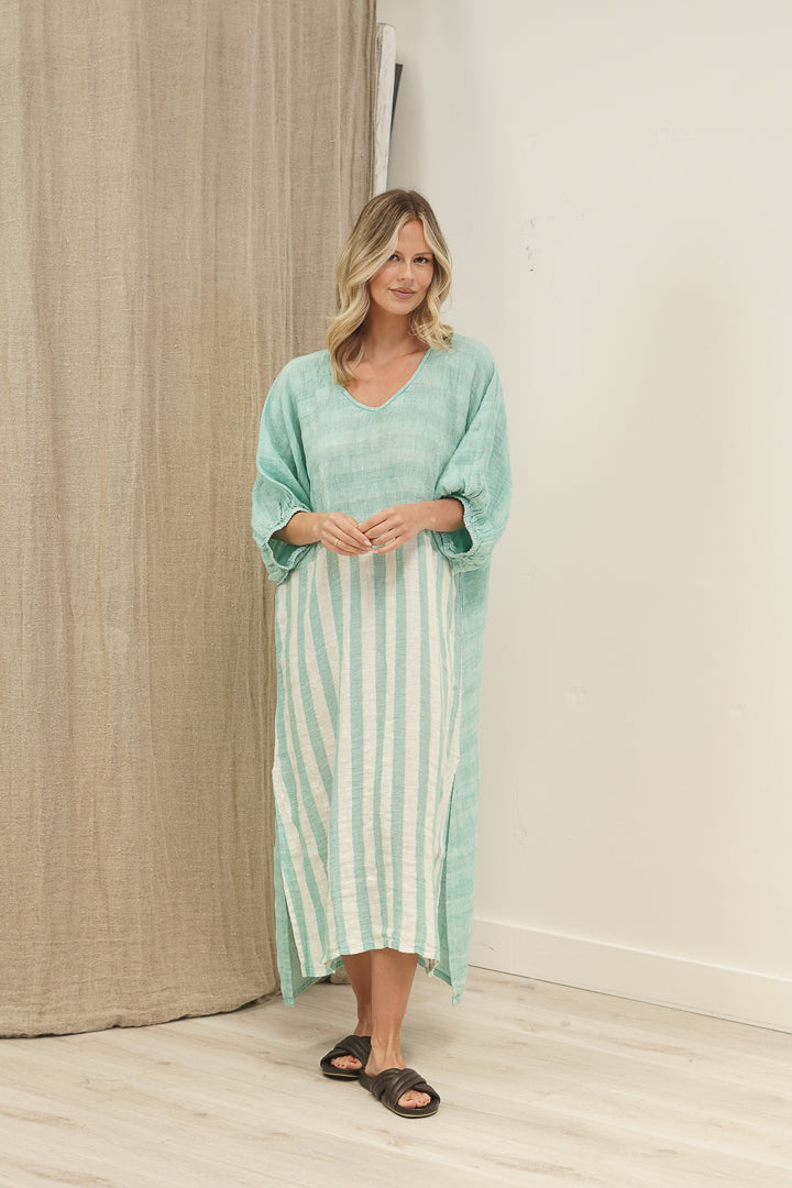 Rosa Elasticated Sleeves Kaftan Cascade Green Combo