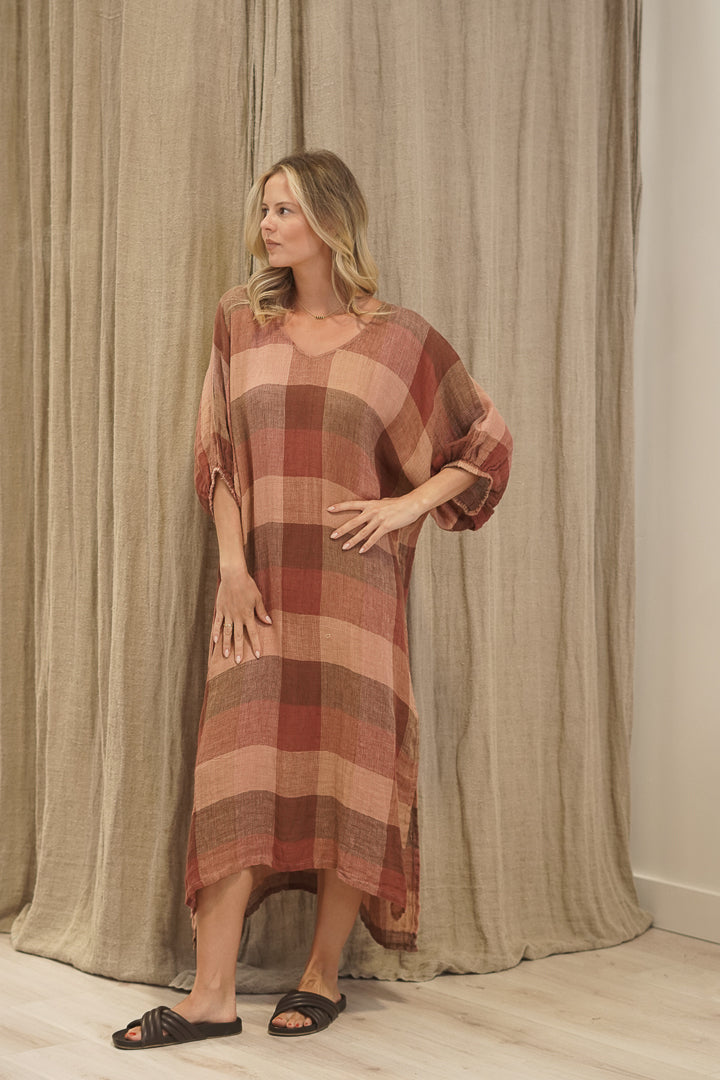Rosa Elasticated Sleeves Kaftan Cameo Brown Combo