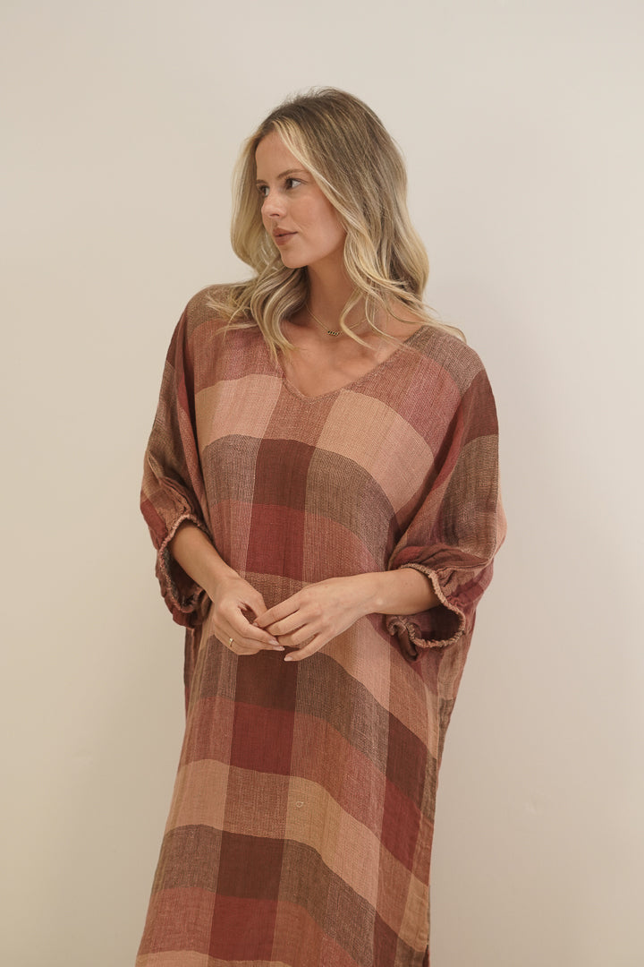Rosa Elasticated Sleeves Kaftan Cameo Brown Combo