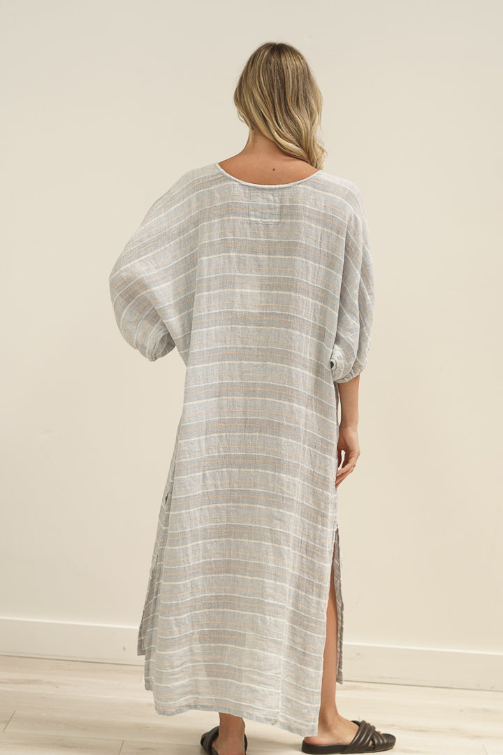 Rosa Elasticated Sleeves Kaftan Lemon Sorbet Multi Stripes