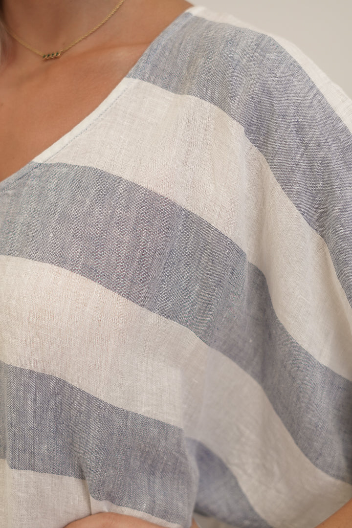 Rosa Elasticated Sleeves Kaftan Corn Blue Stripes