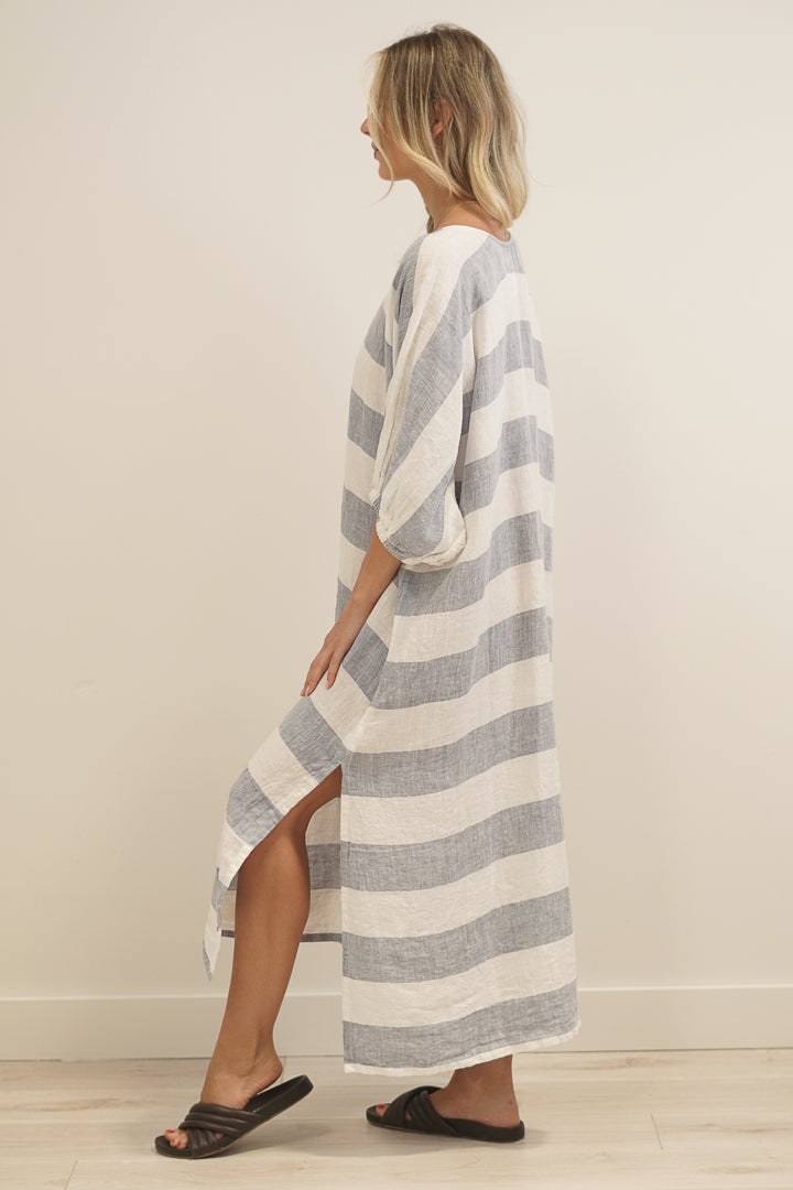 Rosa Elasticated Sleeves Kaftan Corn Blue Stripes