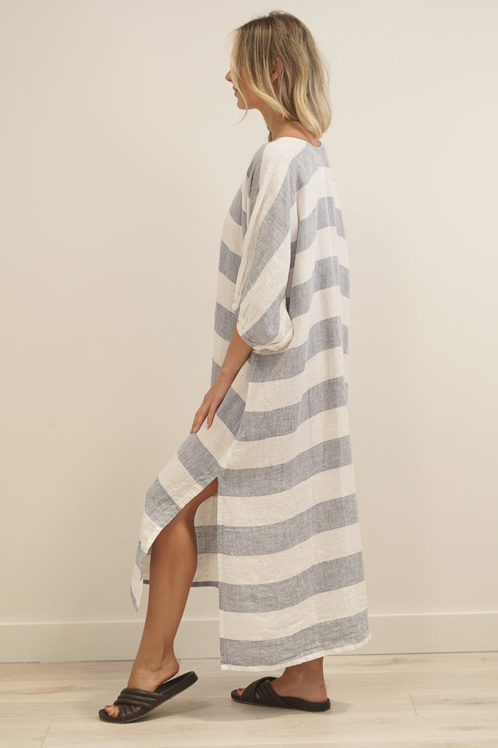 Rosa Elasticated Sleeves Kaftan Corn Blue Stripes