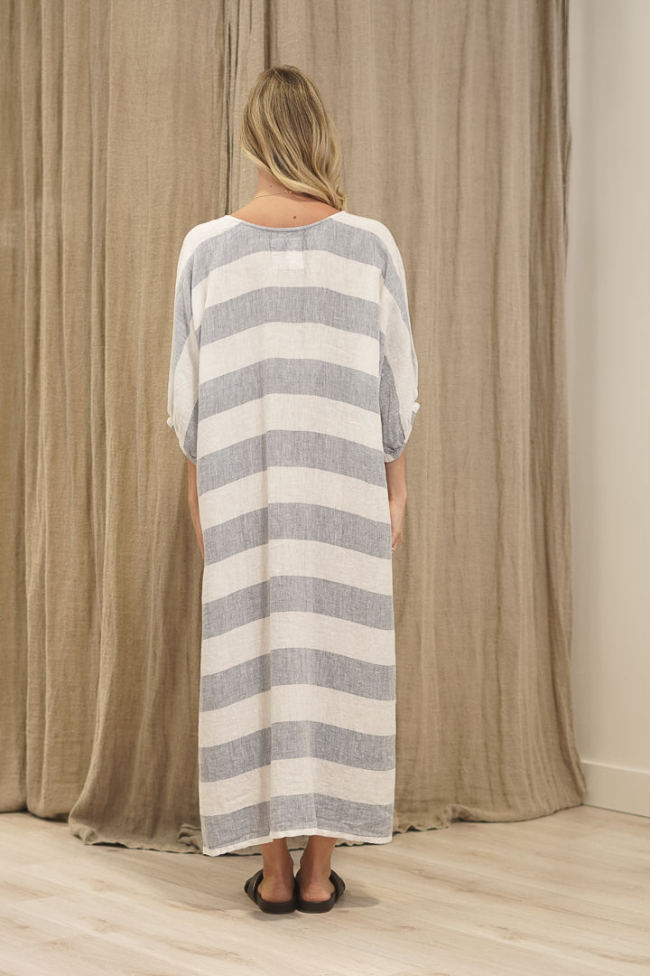 Rosa Elasticated Sleeves Kaftan Corn Blue Stripes