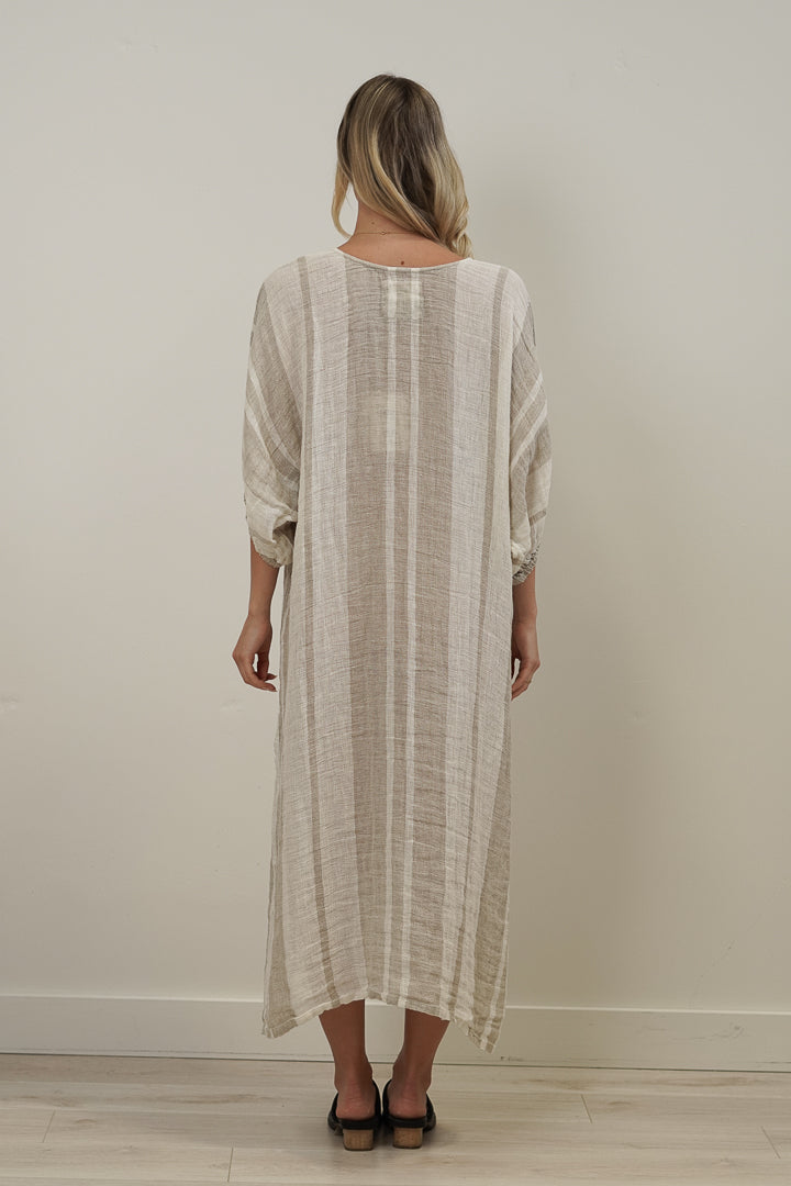 Rosa Elasticated Sleeves Kaftan Natural Stripey