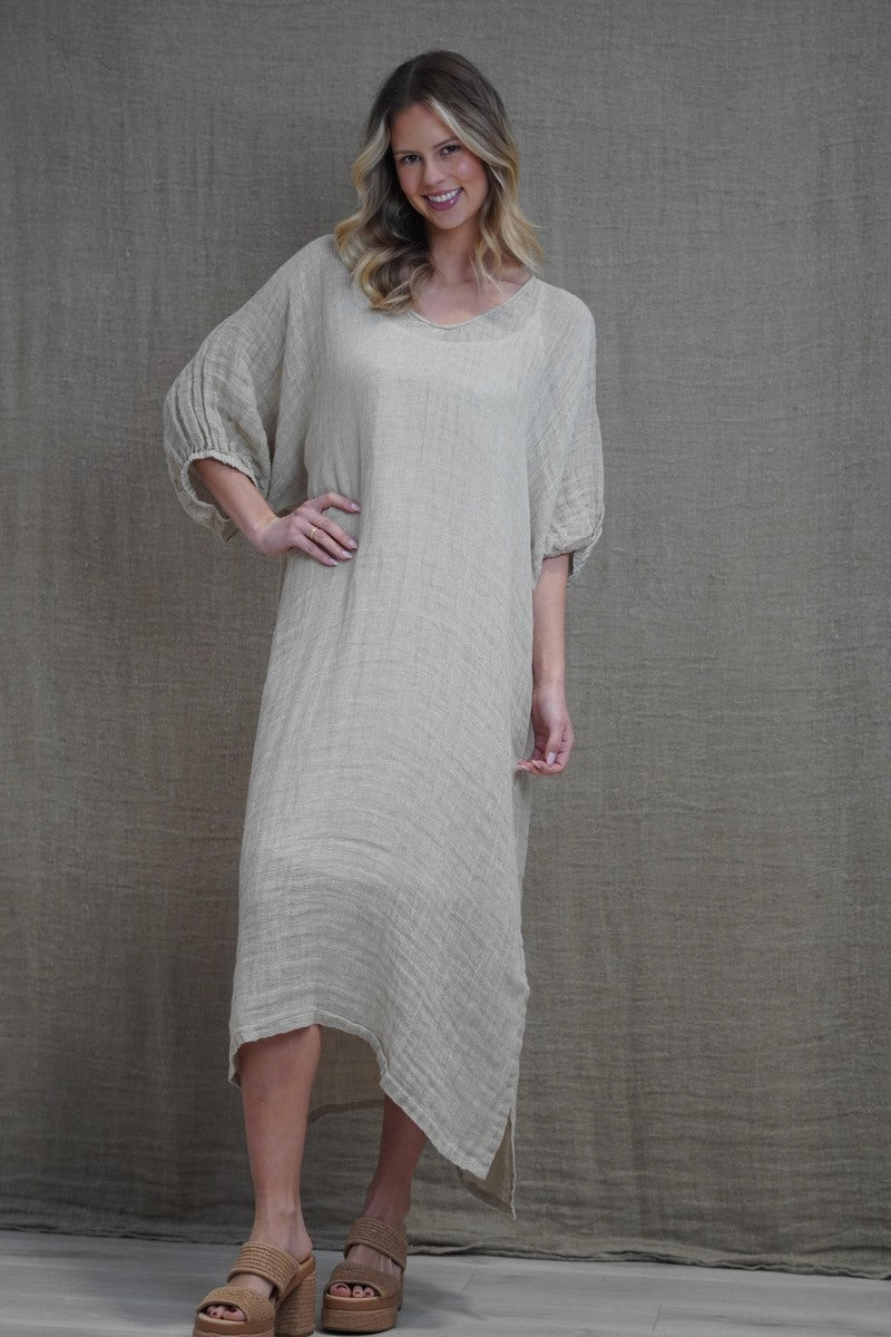 Rosa Elasticised Sleeves Kaftan Natural