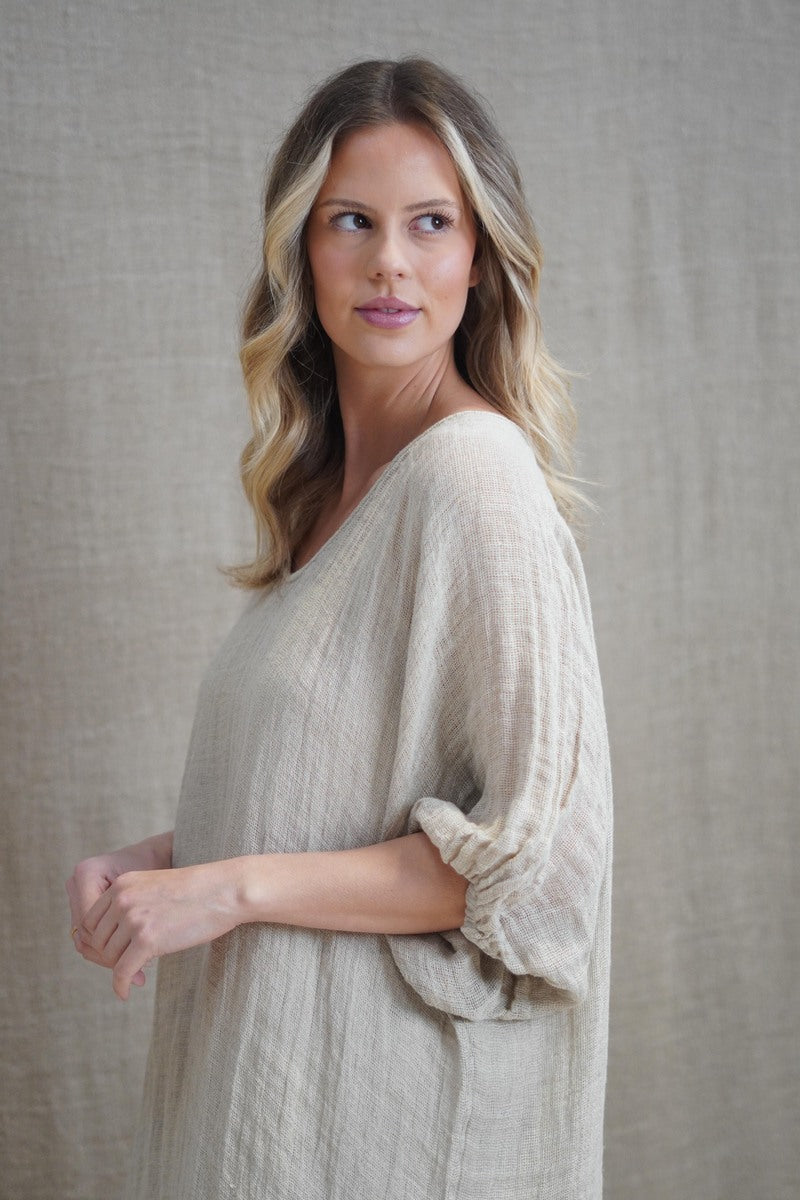 Rosa Elasticised Sleeves Kaftan Natural