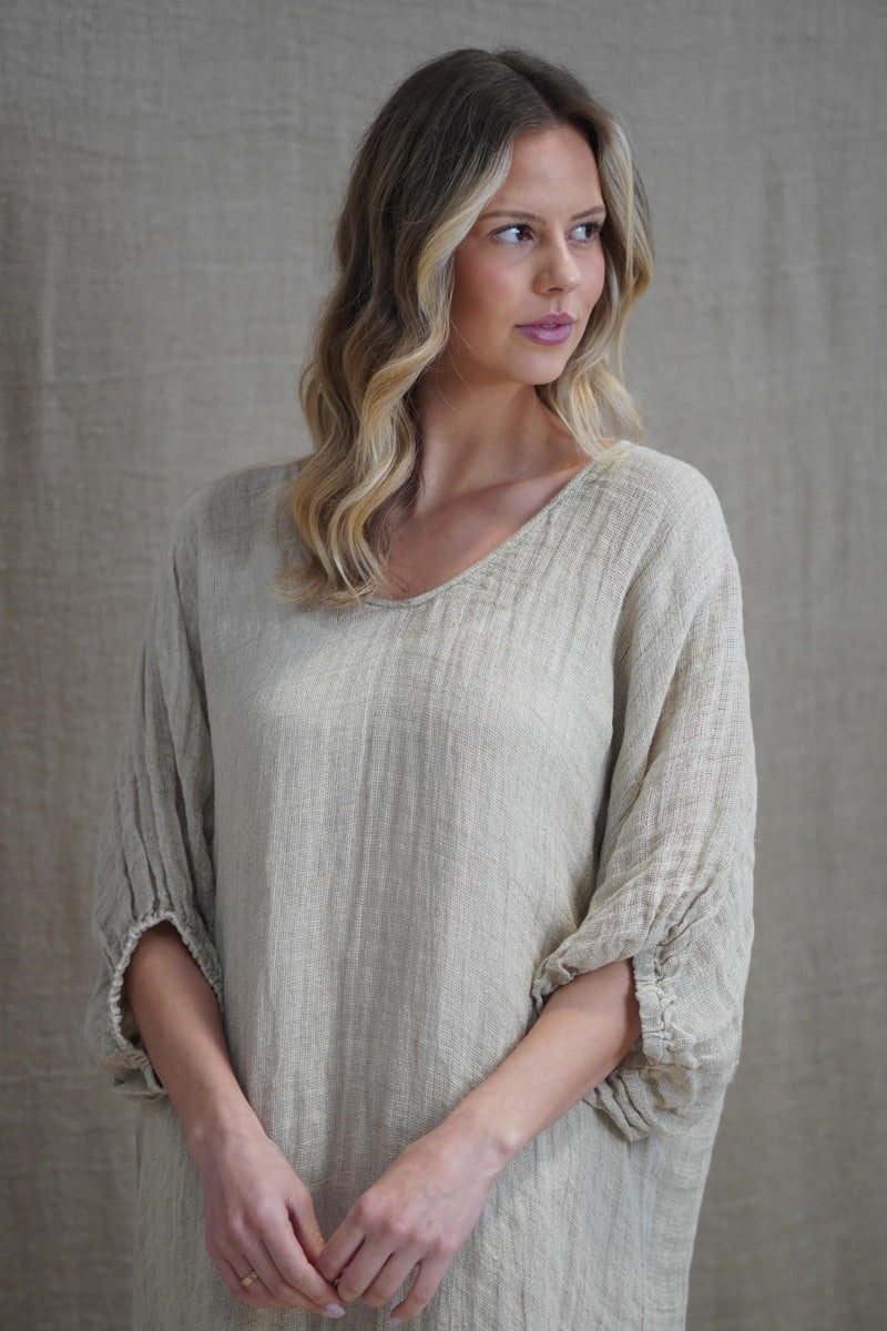 Rosa Elasticised Sleeves Kaftan Natural
