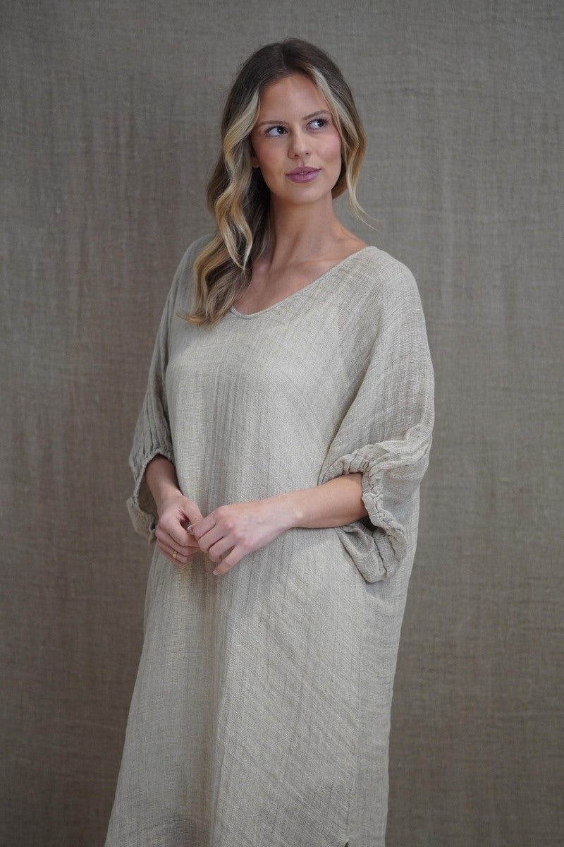 Rosa Elasticised Sleeves Kaftan Natural
