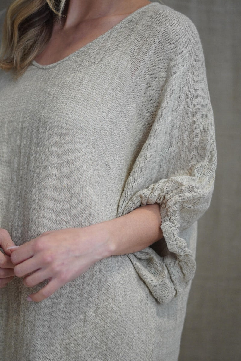 Rosa Elasticised Sleeves Kaftan Natural