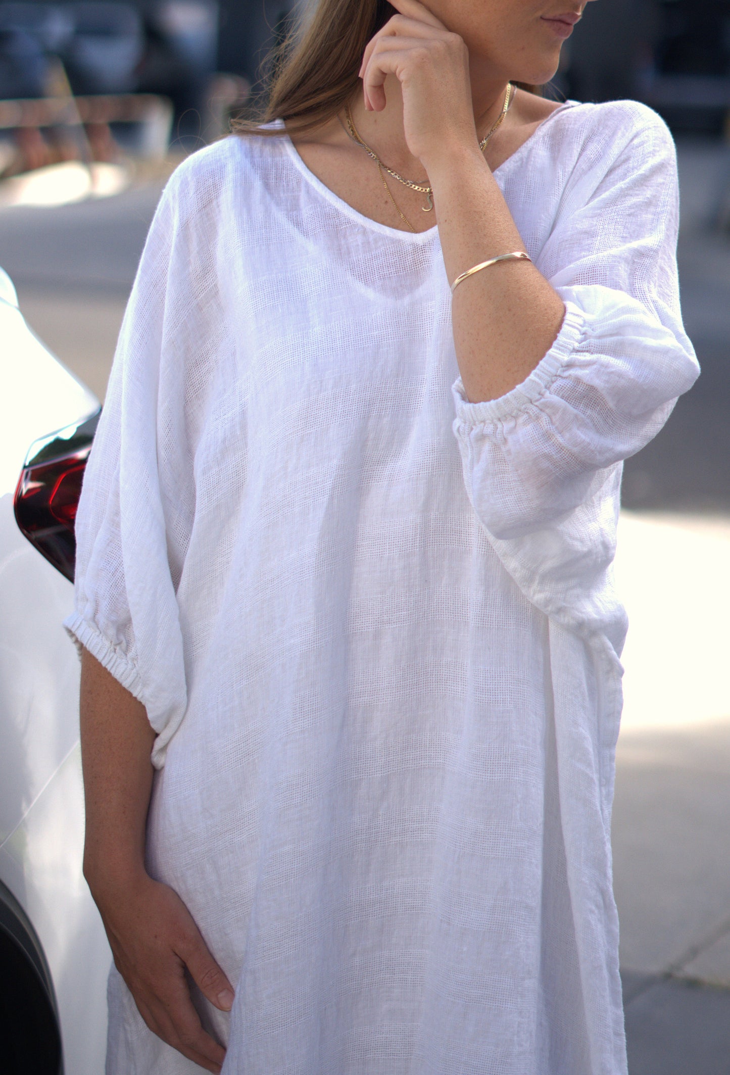 Rosa Elasticised Sleeves Kaftan White Combo