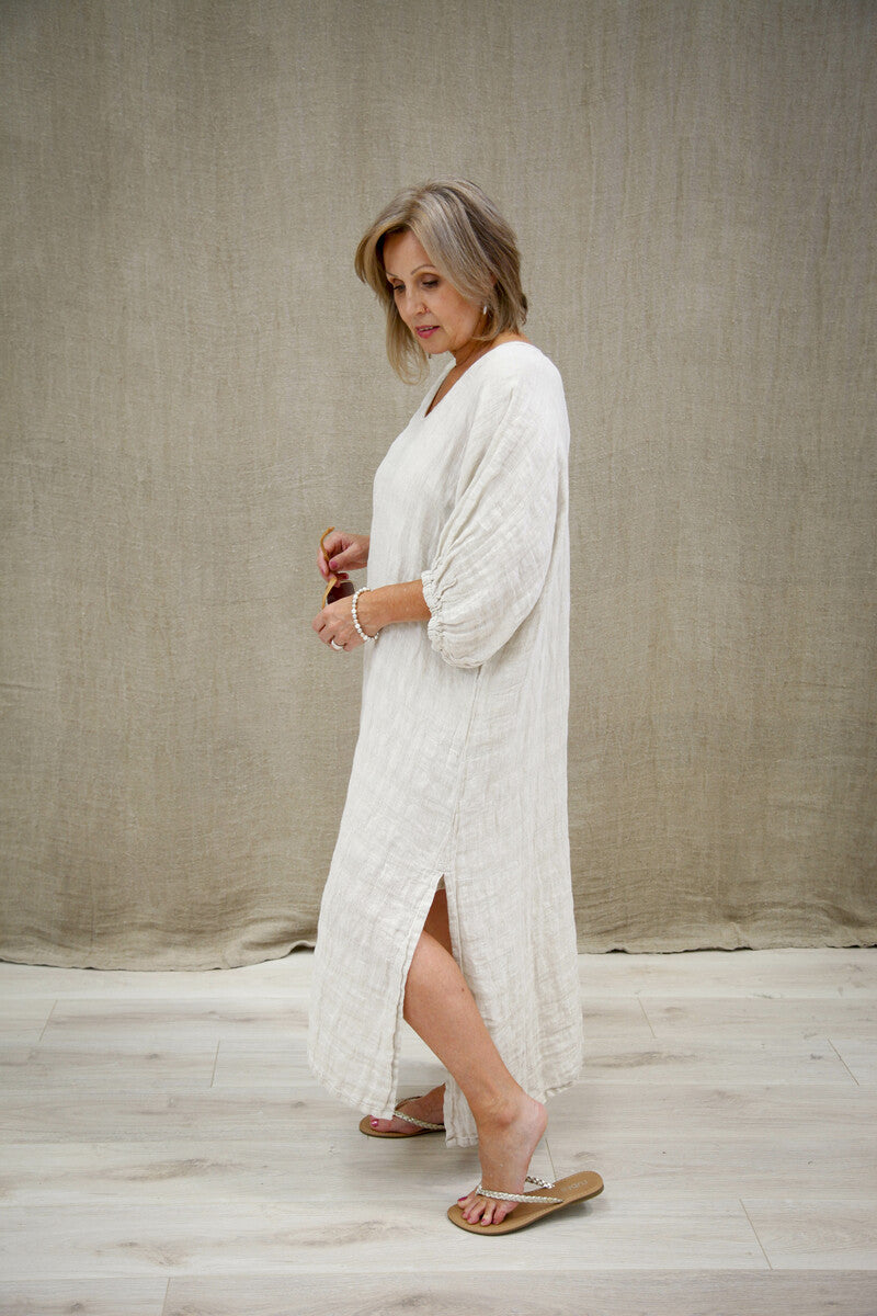 Rosa Elasticised Sleeve Kaftan Natural Combo