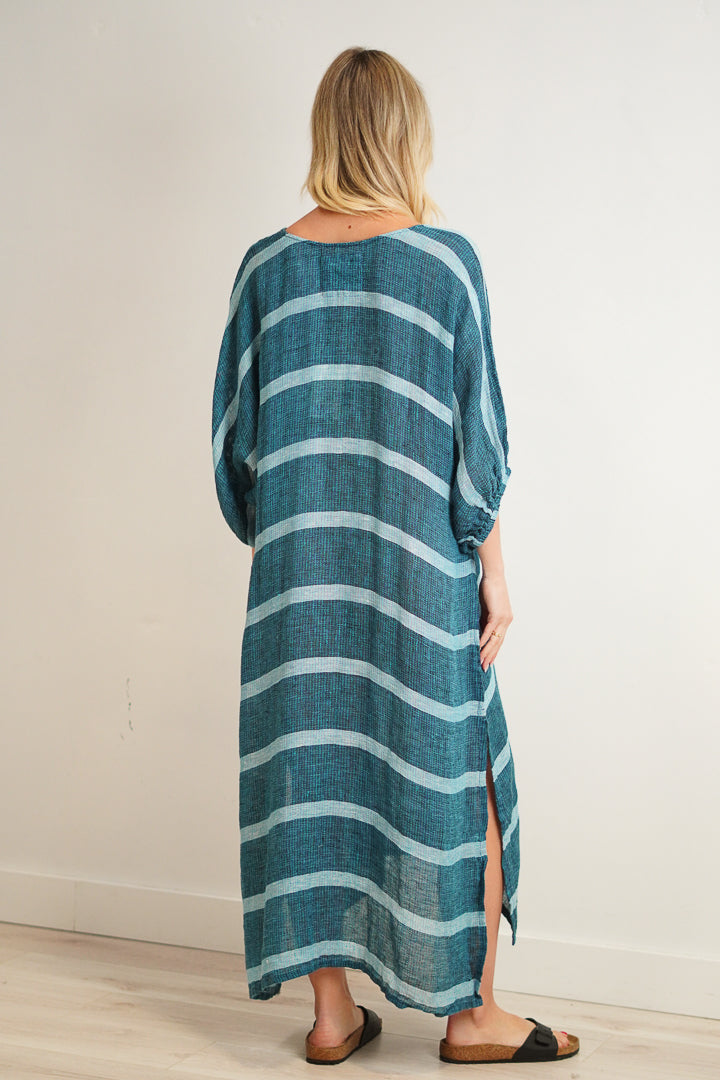 Rosa Elasticated Sleeves Kaftan Gemstone Blue Stripe Woven