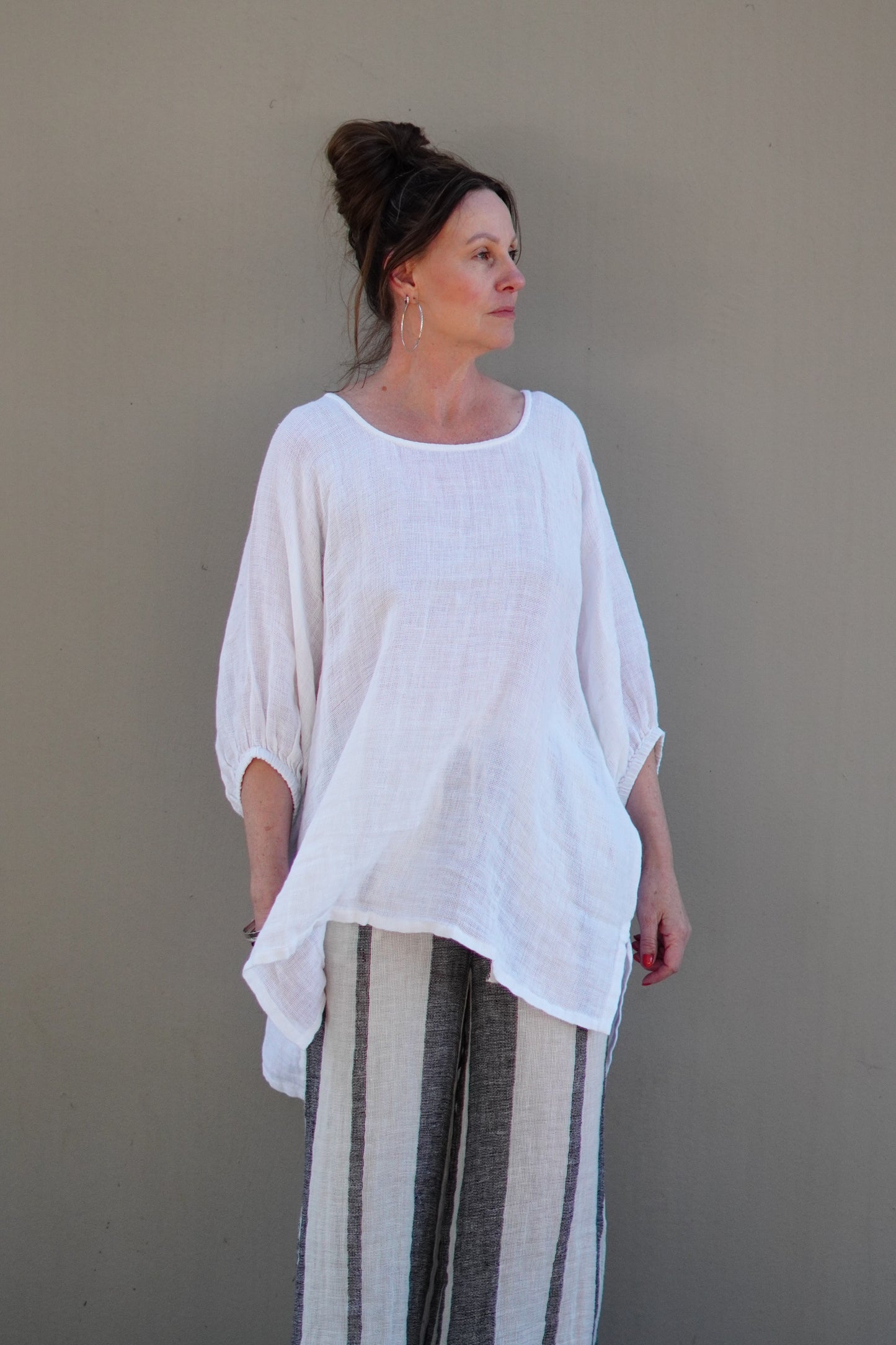 Bella Elasticated Sleeves Top White